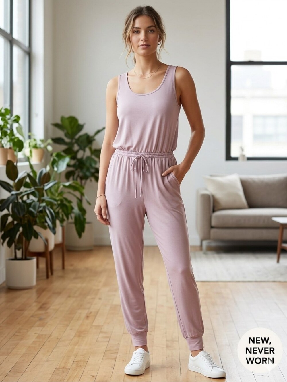Natori Mauve Pink Jogger Jumpsuit Romper - Size L